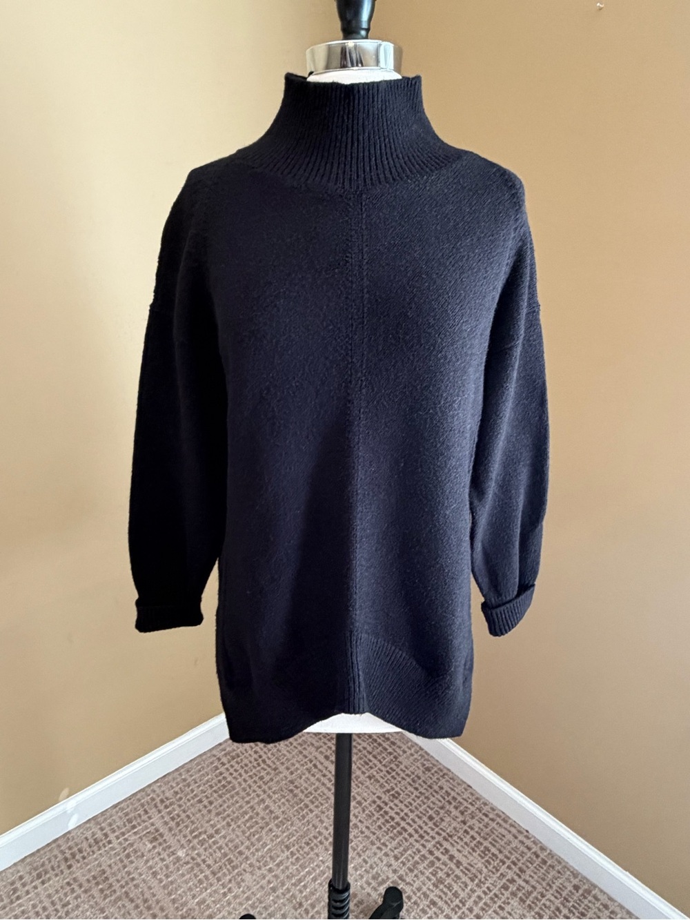 Maeve Oversized Black Mock Neck Sweater, XSmall, Cozy Minimalist, Dark Academia